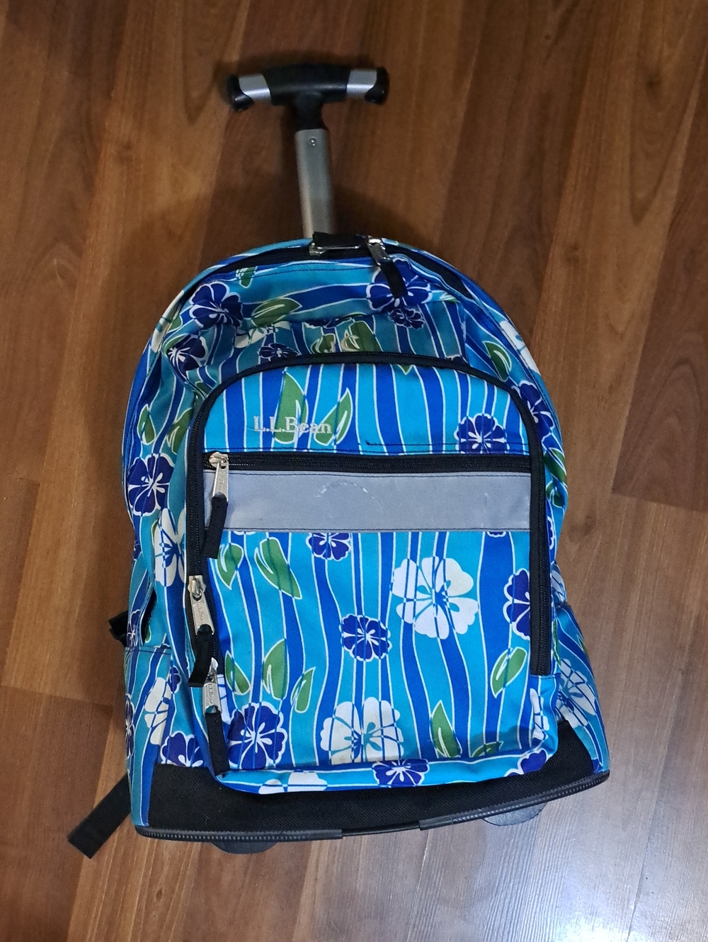 L.L. Bean Blue and Green Floral Rolling Backpack